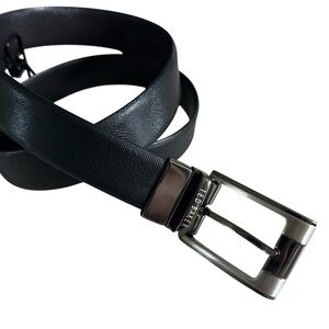 TED BAKER TEXTURED BLACK LEATHER BELT